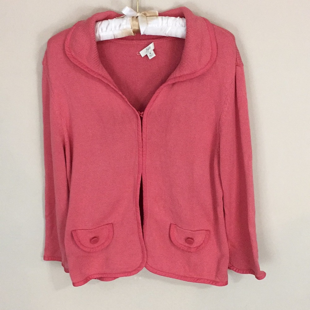 J Jill Pink Peach Cotton Silk Blend Cardigan Sweater Size Medium - Picture 14 of 14
